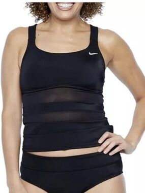 Nike black mesh inserts tankini swim tank top L
